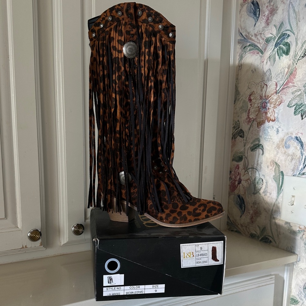 Brown Leopard Fringed boot